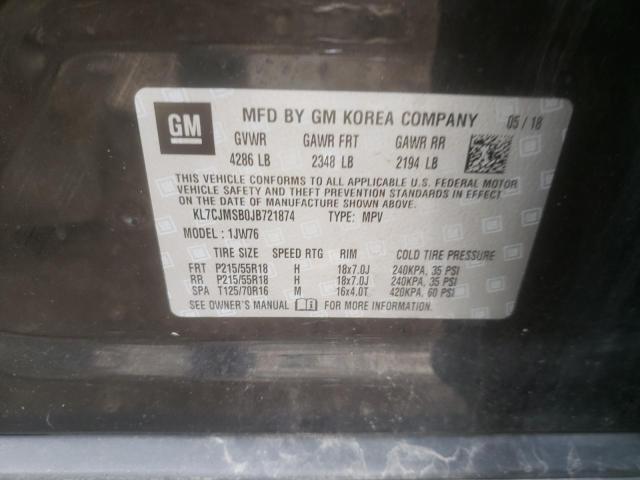 2018 CHEVROLET TRAX PREMI KL7CJMSB0JB721874