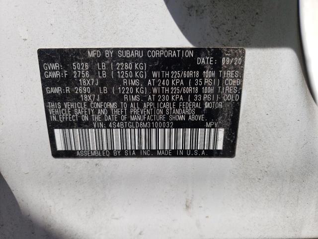2021 SUBARU OUTBACK ON 4S4BTGLD8M3100032
