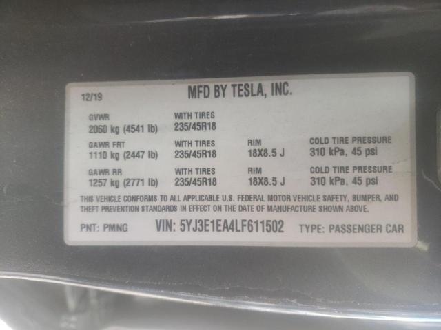 2020 TESLA MODEL 3 5YJ3E1EA4LF611502