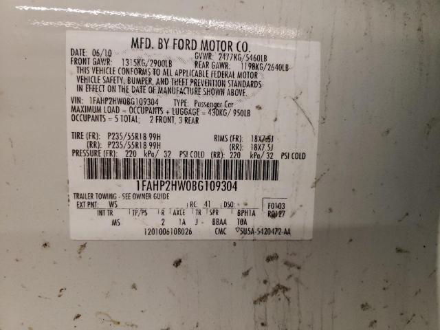 1FAHP2HW0BG109304 Ford Taurus Sel 2011. Фото: 9