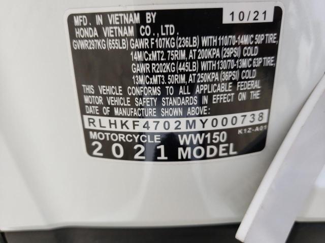 2021 HONDA WW150 RLHKF4702MY000738