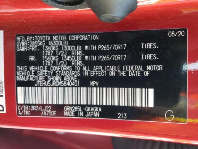 2021 TOYOTA 4RUNNER VE JTEHU5JR0M5840401