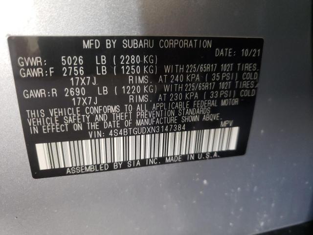 2022 SUBARU OUTBACK WI 4S4BTGUDXN3147384