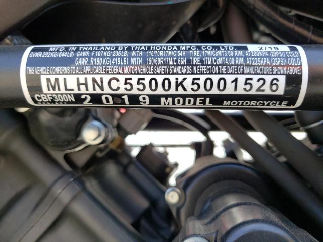 2019 HONDA CBF300 N MLHNC5500K5001526