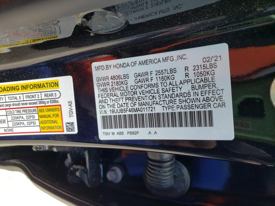 19UUB5F46MA011721 2021 Acura Tlx Technology