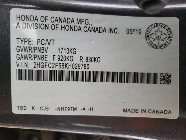 2019 Honda Civic Lx VIN: 2HGFC2F58KH029780 Lot: 44993992