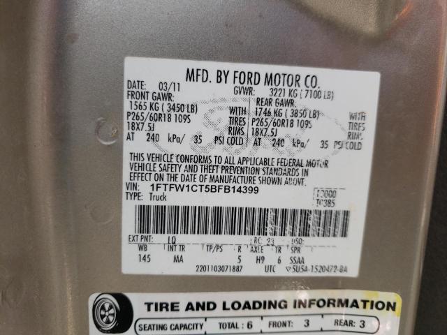 2011 Ford F150 Supercrew VIN: 1FTFW1CT5BFB14399 Lot: 61378564