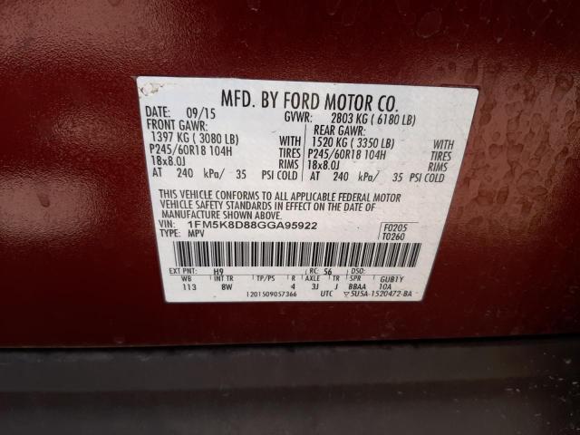 1FM5K8D88GGA95922 Ford Explorer X 2016. Фото: 9