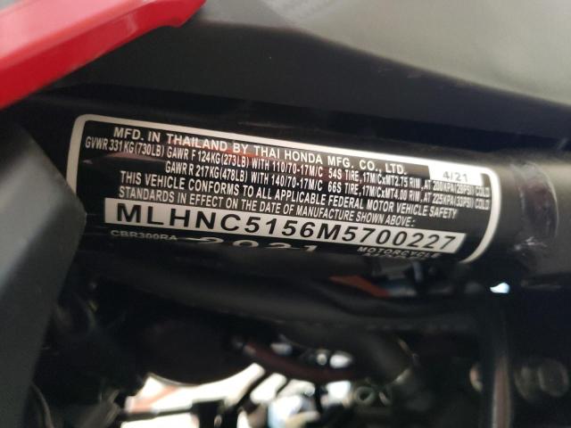2021 HONDA CBR300 RA MLHNC5156M5700227