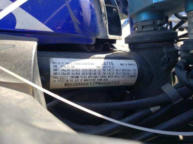 2015 YAMAHA YZFR3 MH3RH06Y2FK006233