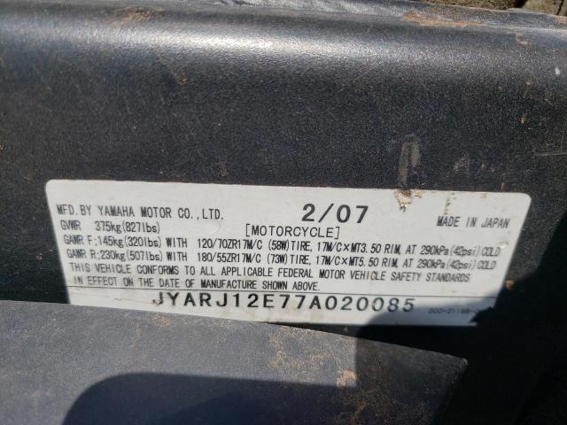 2007 YAMAHA YZFR6 L JYARJ12E77A020085