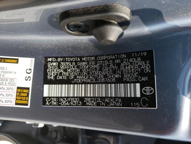 2020 TOYOTA COROLLA LE JTDEPRAE2LJ087608