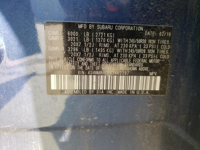 2019 SUBARU ASCENT TOU 4S4WMARD5K3462397