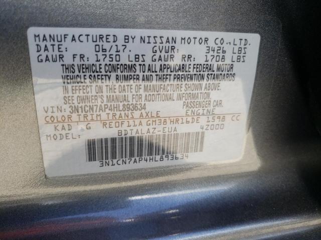 3N1CN7AP4HL893634 Nissan Versa S 2017. Фото: 9