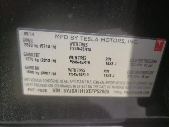 5YJSA1H1XEFP52905 Tesla MODEL S