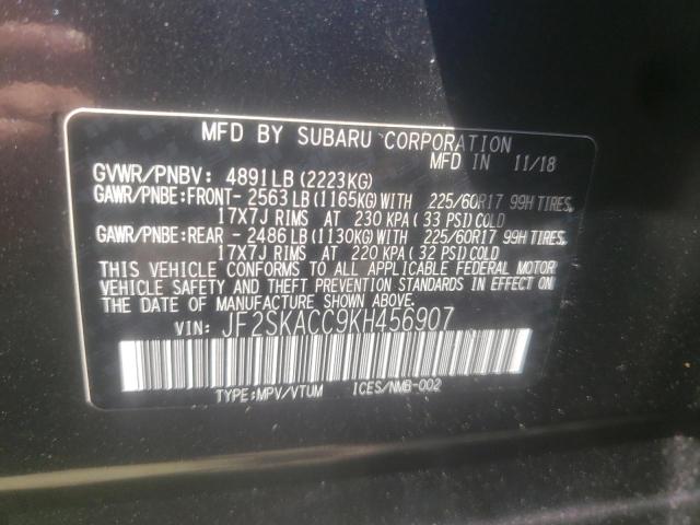 2019 SUBARU FORESTER JF2SKACC9KH456907