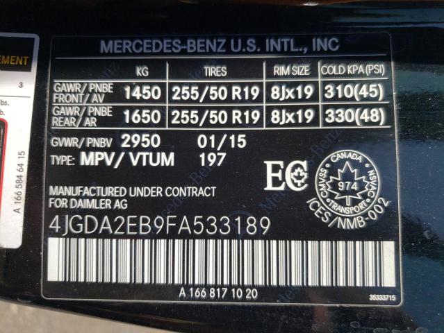 2015 MERCEDES-BENZ ML 350 BLU 4JGDA2EB9FA533189