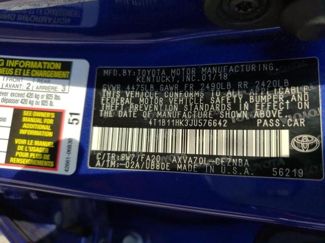 2018 TOYOTA CAMRY L 4T1B11HK3JU576642