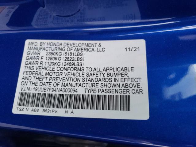 2022 ACURA TLX TYPE S 19UUB7F94NA000094
