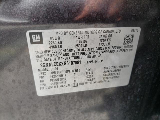 2GNALCEKXG6107881 Chevrolet Equinox Lt 2016. Фото: 9