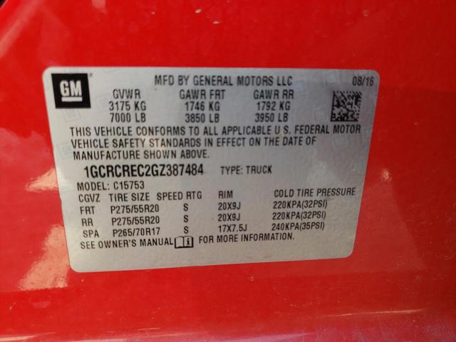 2016 CHEVROLET 1500 1GCRCREC2GZ387484