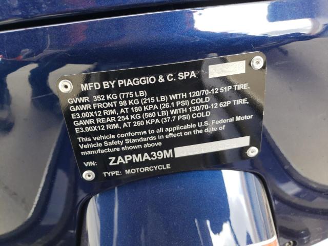 2020 VESPA SCOOTER ZAPMA39M0L5100594