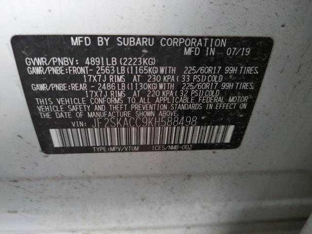 2019 SUBARU FORESTER JF2SKACC9KH588498