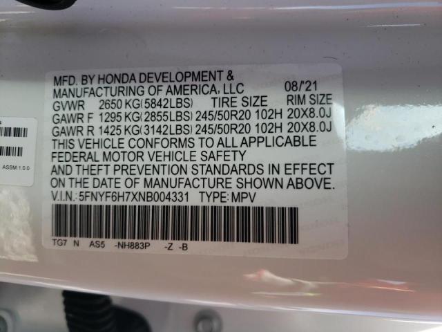 2022 HONDA PILOT BLAC 5FNYF6H7XNB004331