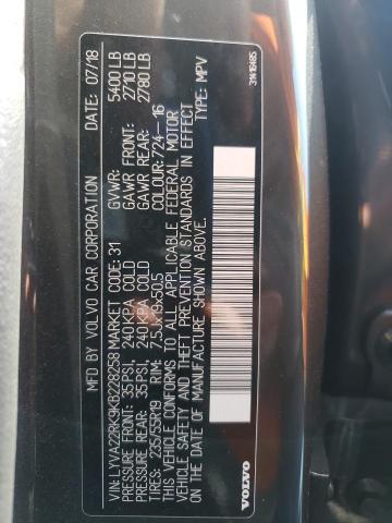 2019 VOLVO XC60 T6 MO LYVA22RK9KB228258