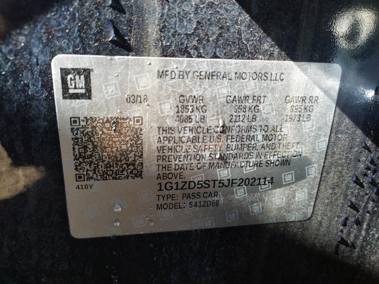 1G1ZD5ST5JF202114 CHEVROLET MALIBU 2018