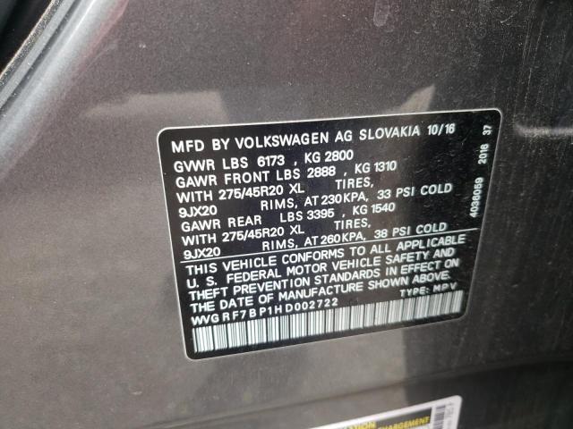 2017 VOLKSWAGEN TOUAREG WO WVGRF7BP1HD002722