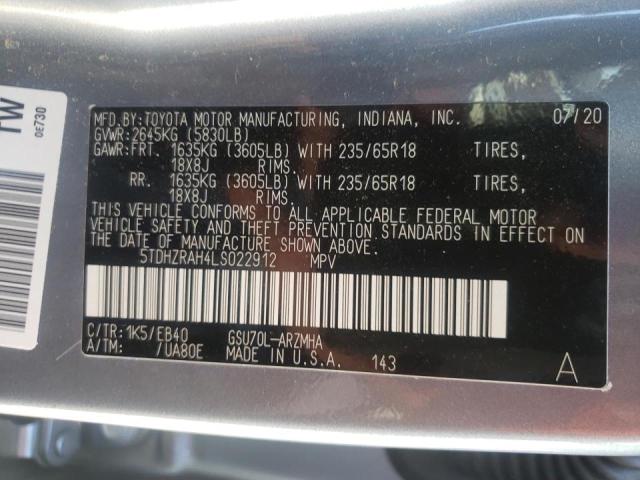 5TDHZRAH4LS022912 Toyota Highlander 2020. Фото: 9