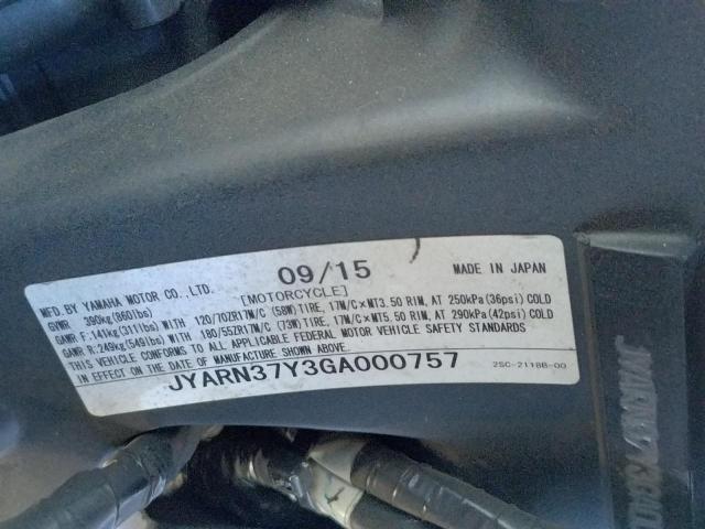 2016 YAMAHA FJ09 C JYARN37Y3GA000757