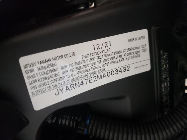 2021 YAMAHA XSR900 JYARN47E2MA003432