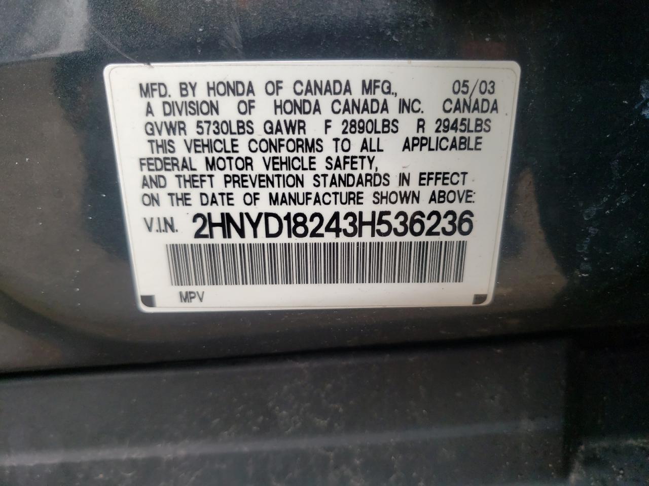 2HNYD18243H536236 2003 Acura Mdx