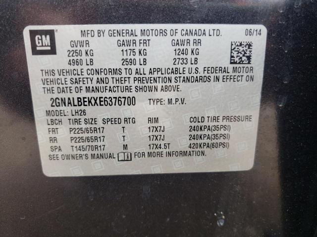 2GNALBEKXE6376700 Chevrolet Equinox Lt 2014. Фото: 9