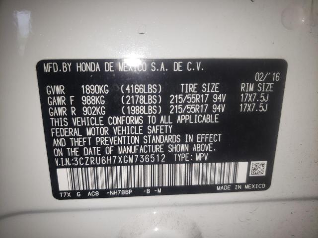 2016 HONDA HRV 3CZRU6H7XGM736512