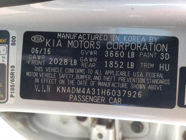 KNADM4A31H6037926 KIA RIO LX