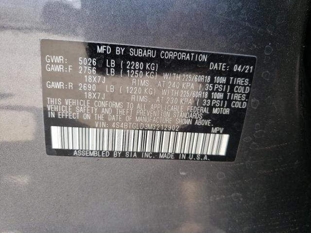 2021 SUBARU OUTBACK ON 4S4BTGLD3M3212902