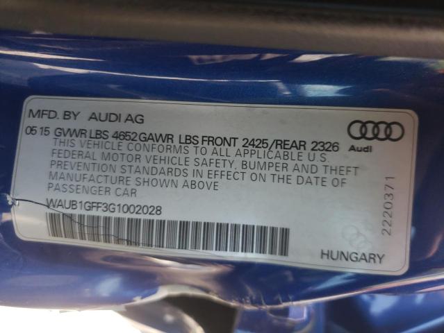 2016 AUDI S3 PREMIUM WAUB1GFF3G1002028