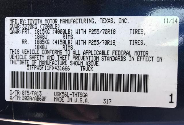 2015 TOYOTA TUNDRA SR 5TFPW5F11FX431666
