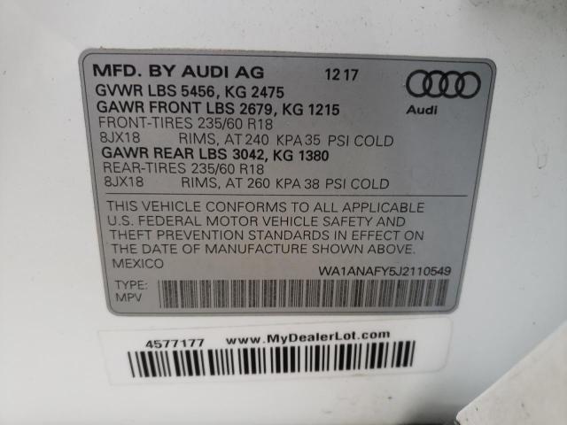 2018 AUDI Q5 PREMIUM WA1ANAFY5J2110549