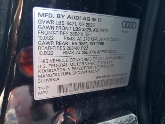 2019 AUDI Q8 PREMIUM WA1BVAF12KD042028