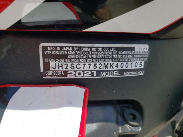 2021 HONDA CBR1000 RA JH2SC7752MK400105