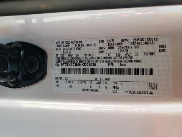 2022 FORD F150 XL 1FTEX1CB6NKD03039