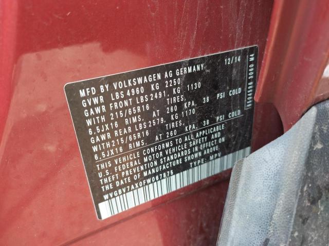 2015 VOLKSWAGEN TIGUAN S - WVGBV7AX0FW067875