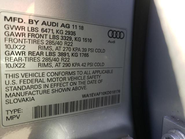 2019 AUDI Q8 PREMIUM WA1EVAF10KD018176