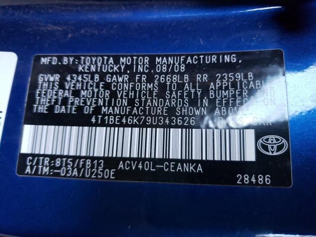 4T1BE46K79U343626 Toyota Camry Base 2009. Фото: 9
