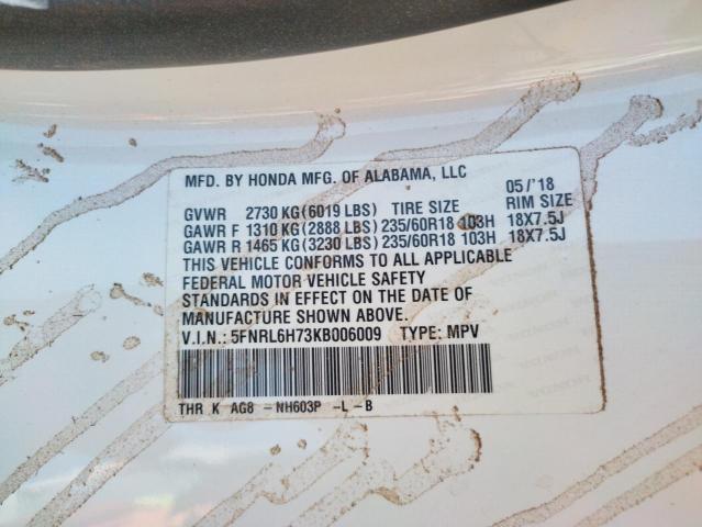 2019 HONDA ODYSSEY 5FNRL6H73KB006009