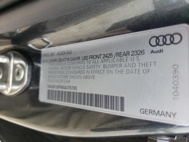 2019 AUDI S3 PREMIUM WAUB1GFF8KA076795